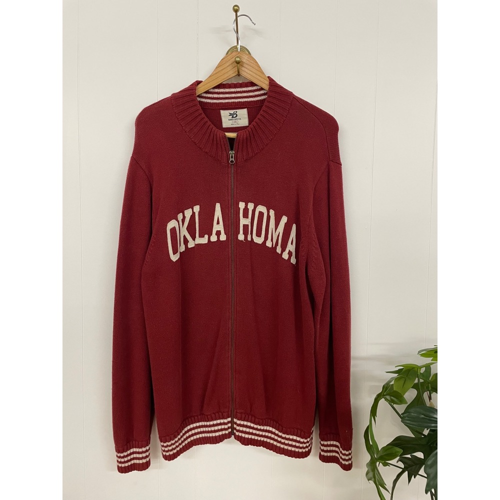 Vintage Y2K Banner Supply Co Oklahoma Full Zip Cardigan Sweater Mens Large Red